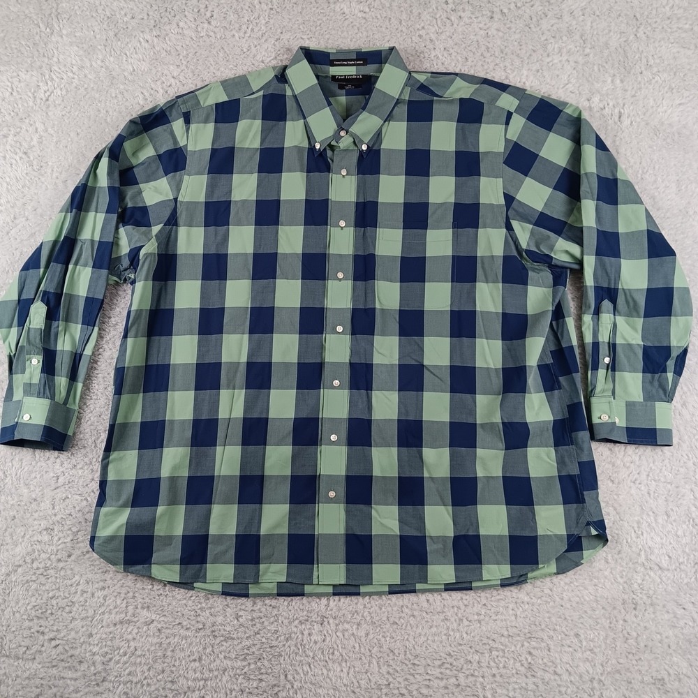Paul Fredrick Mens 3XL Classic Fit Green Navy Buffalo‎ Check Cotton Button Shirt